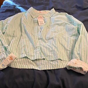 NWT American Eagle Outfitters Green and White Striped Shirt